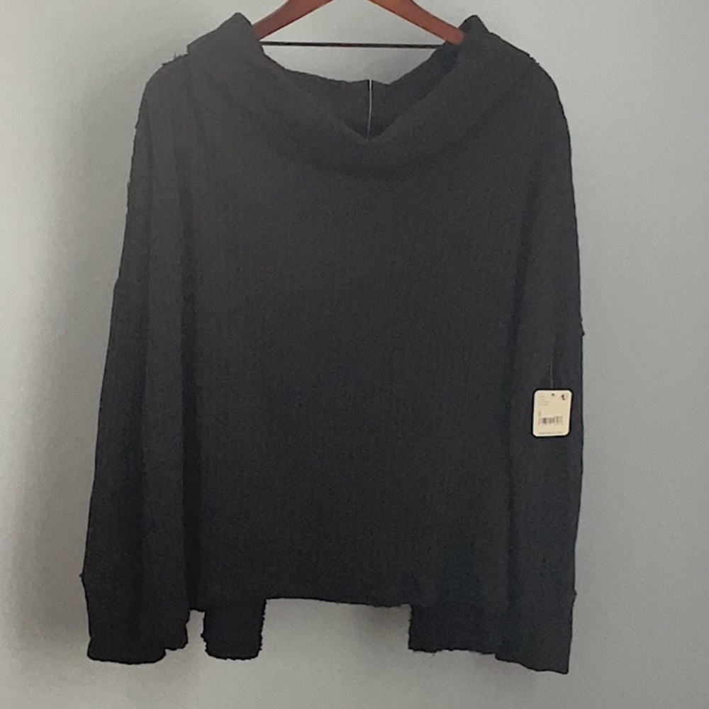 NWT Free People Juicy Long Sleeve Thermal Knit Shirt In Black Size Small - Picture 4 of 15